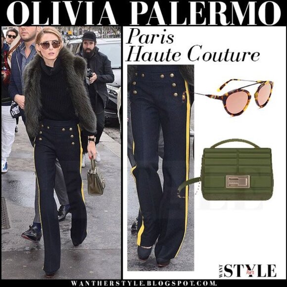 NWOT Influencer Olivia Palermo black wide-leg Joseph wool pants side stripe 34 2 - Picture 3 of 9